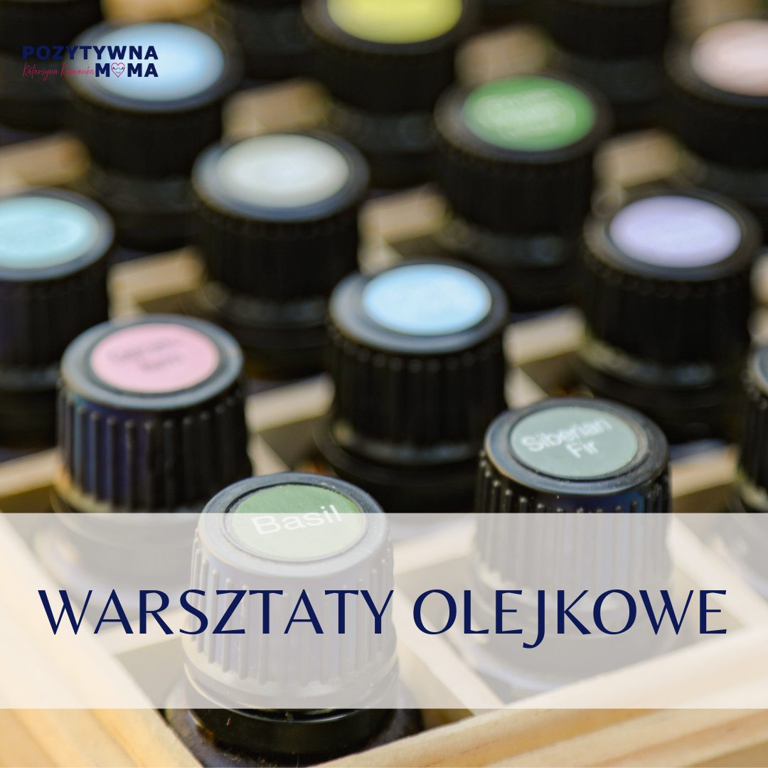 Kolorowe buteleczki naturalnych olejków eterycznych przygotowane na warsztaty olejkowe dla mam i dzieci z Katarzyną Kamionką.